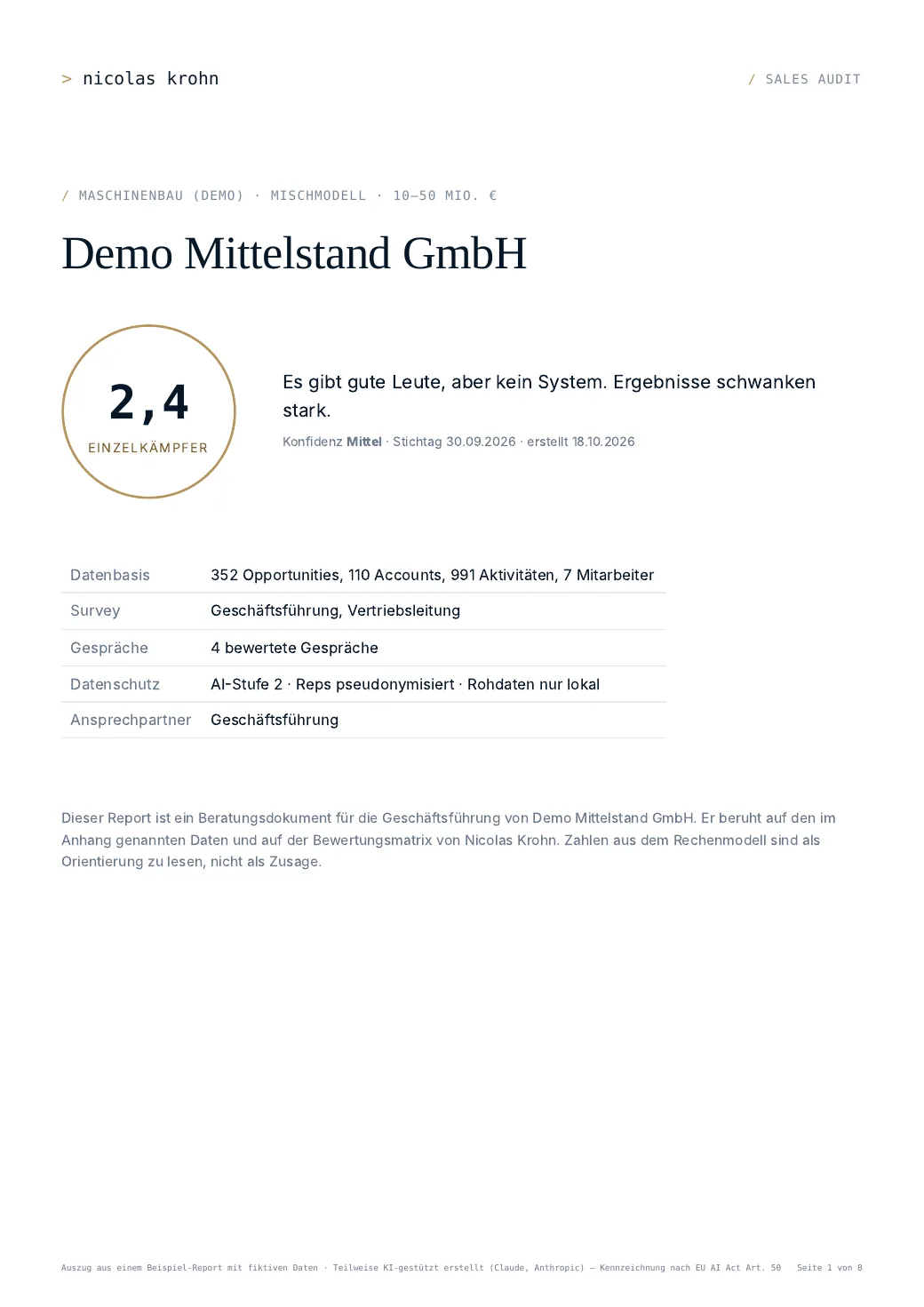 Titelseite eines Beispiel-Reports Sales Audit