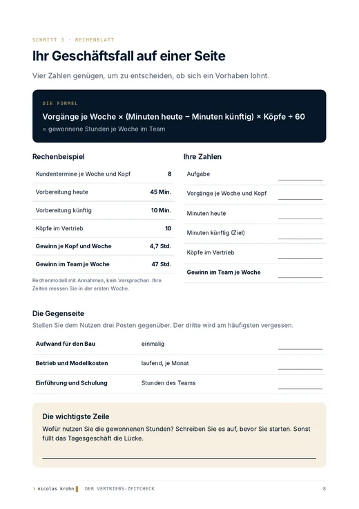 Rechenblatt aus dem Leitfaden Vertriebs-Zeitcheck