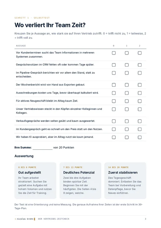 Selbsttest aus dem Leitfaden Vertriebs-Zeitcheck